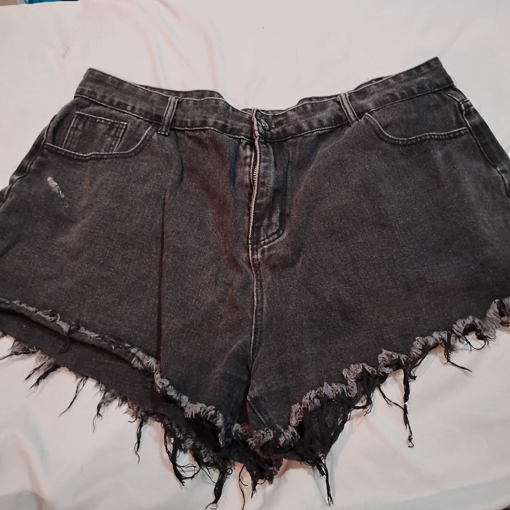 Distressed Black Denim Shorts